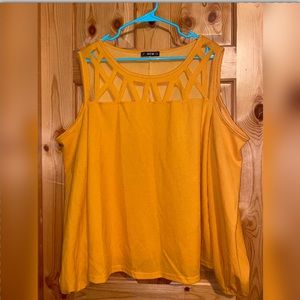 Mustard yellow high neck cold shoulder top